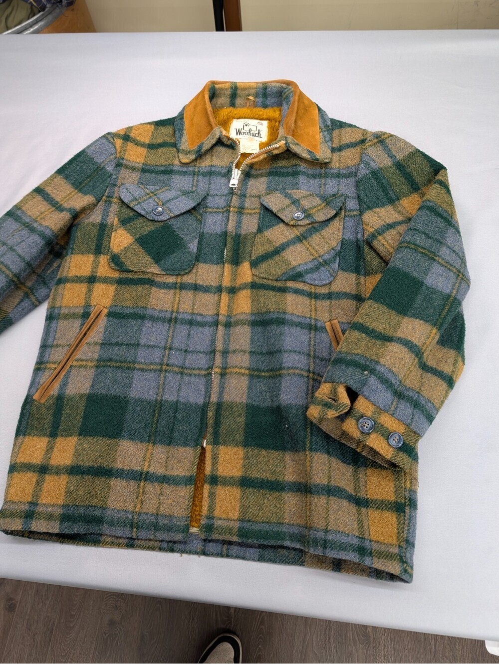 Vintage Woolrich Wool Plaid Jacket Sherpa Lined Medium 70s